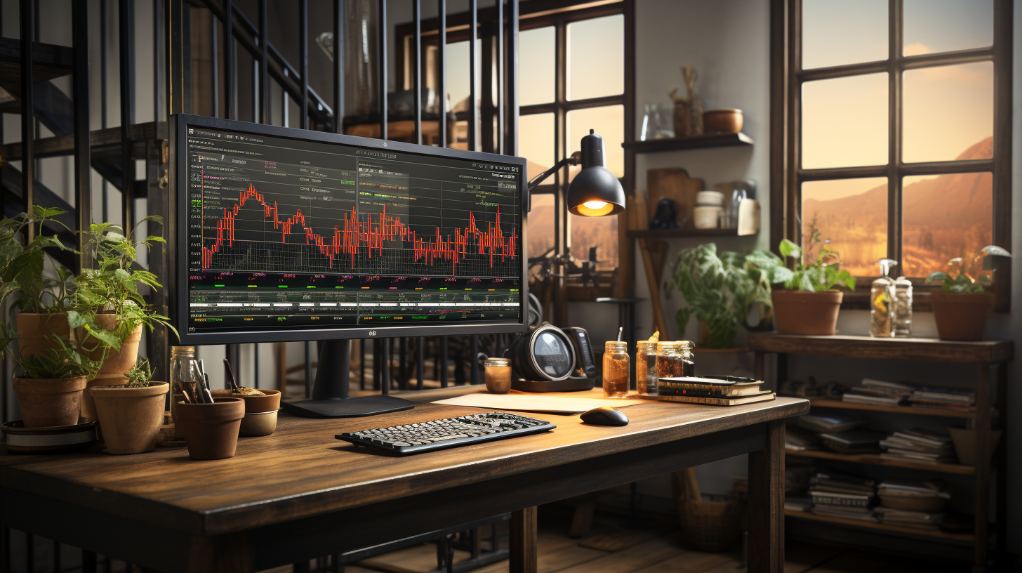 Financial chart on computer monitor in office