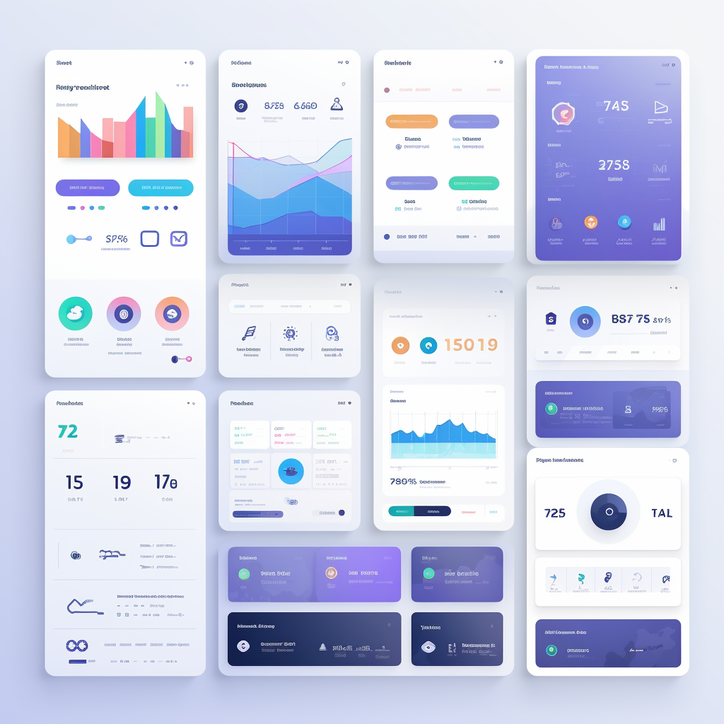 Stylish fintech UI designs on light background