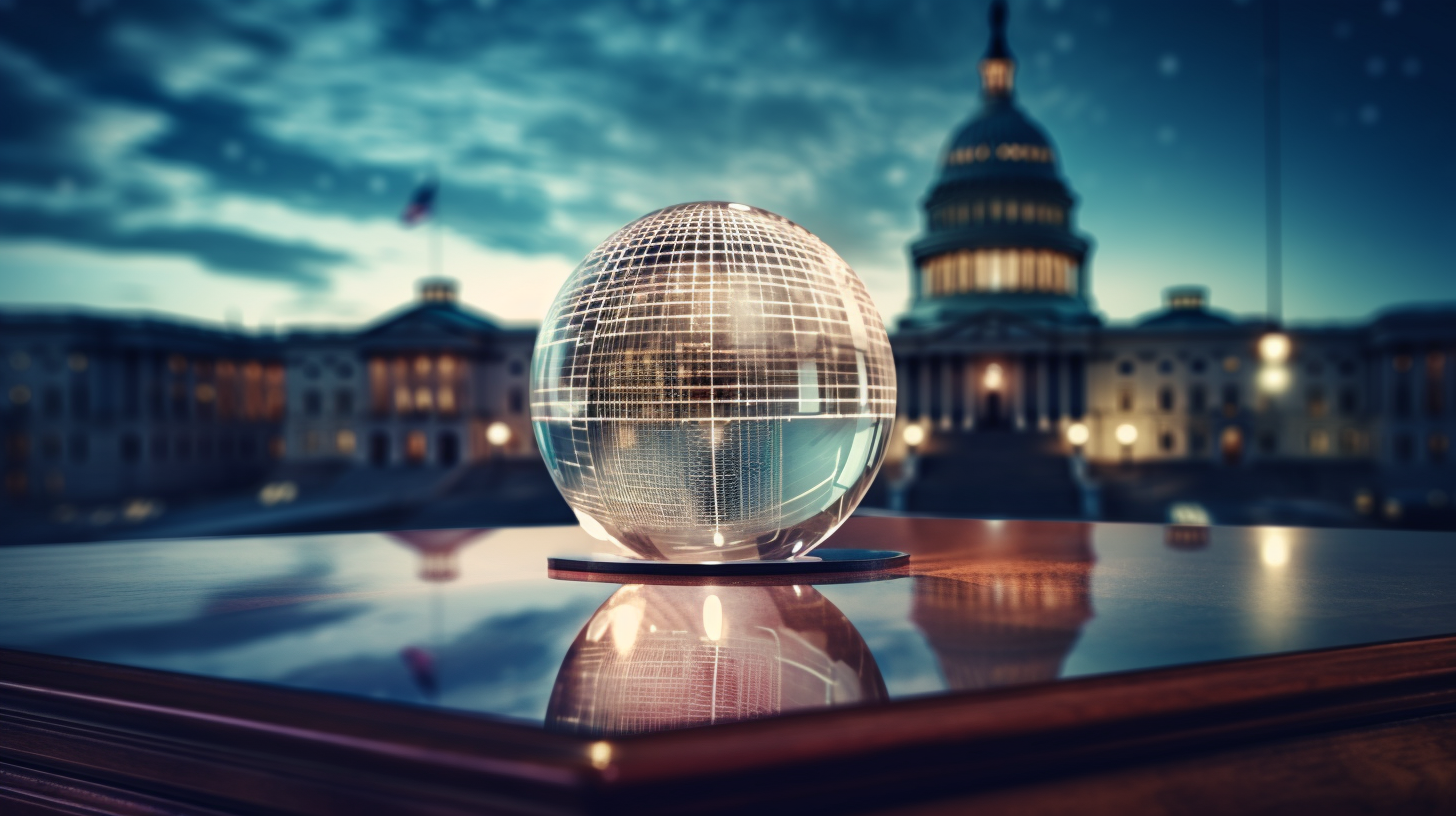 Crystal ball reflecting US Capitol in financial markets