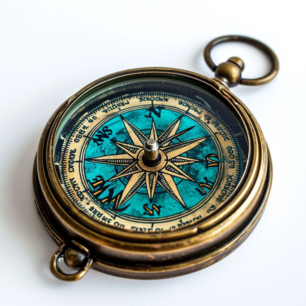 Teal compass on white background