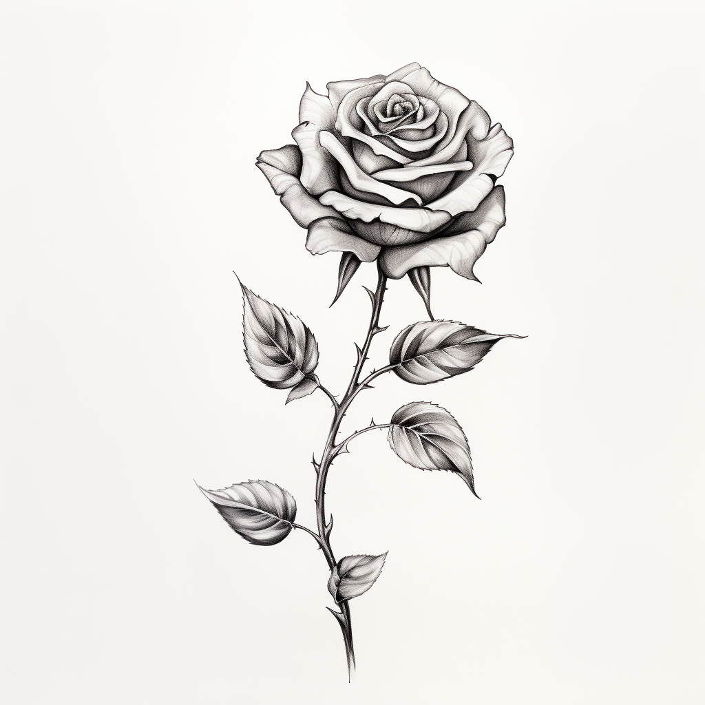 Realistic fine line rose drawing