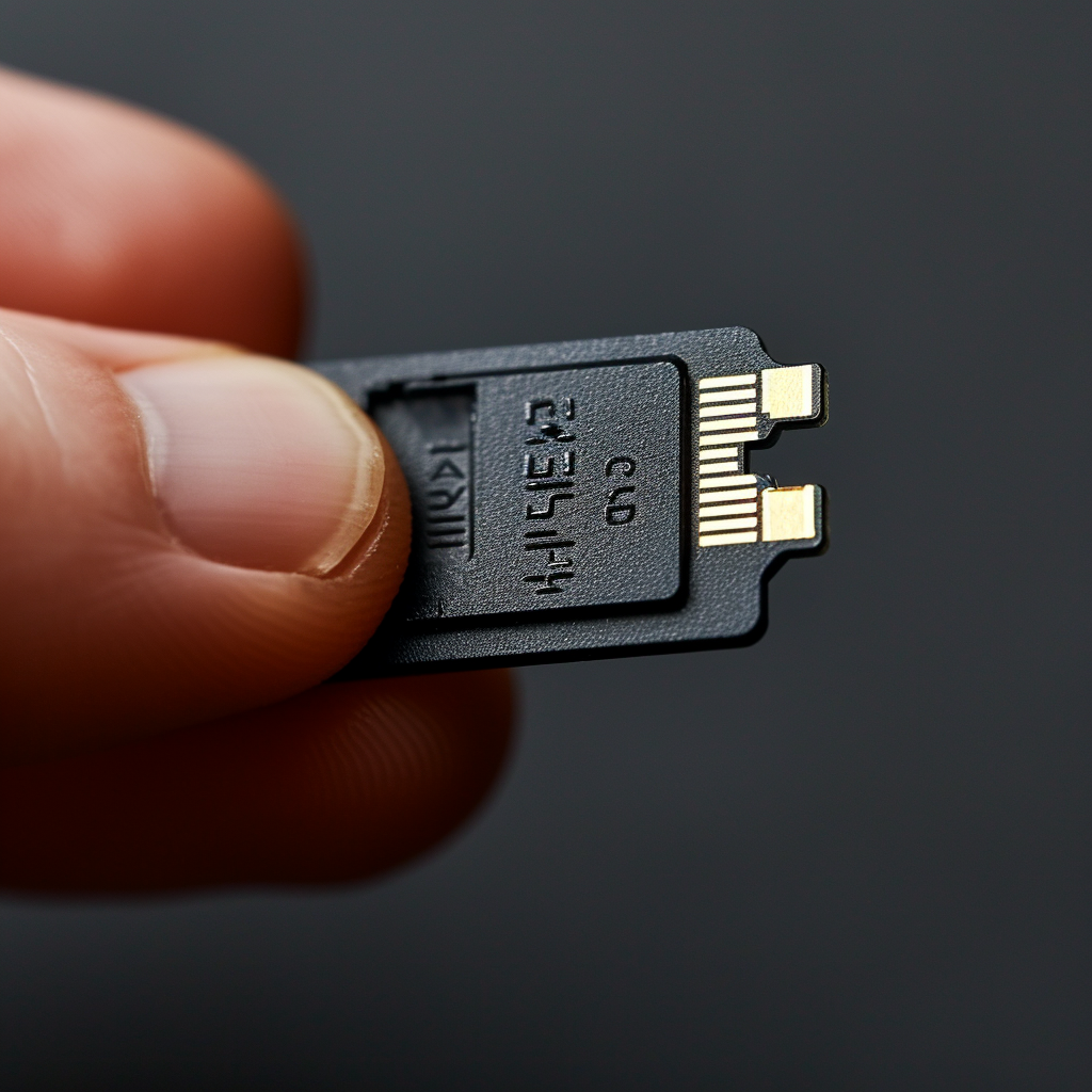 Finger inserting Micro SD card from above