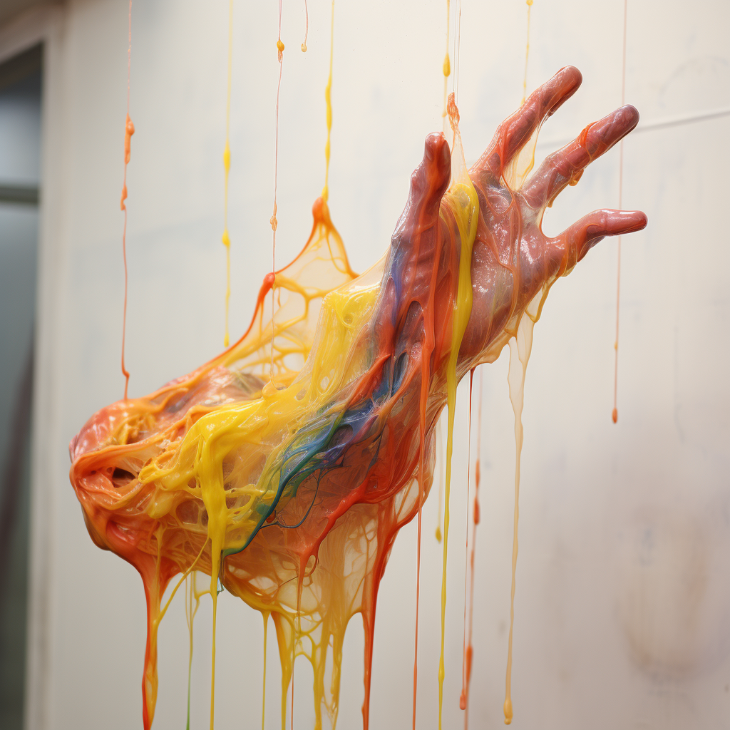 Finger touching colorful paint mid-air