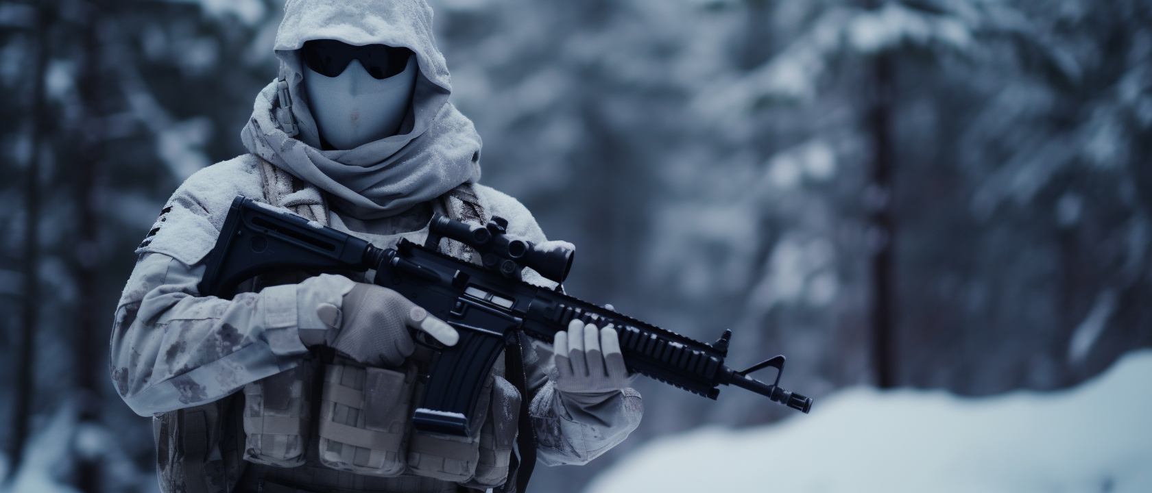 Finnish soldier in winter forest