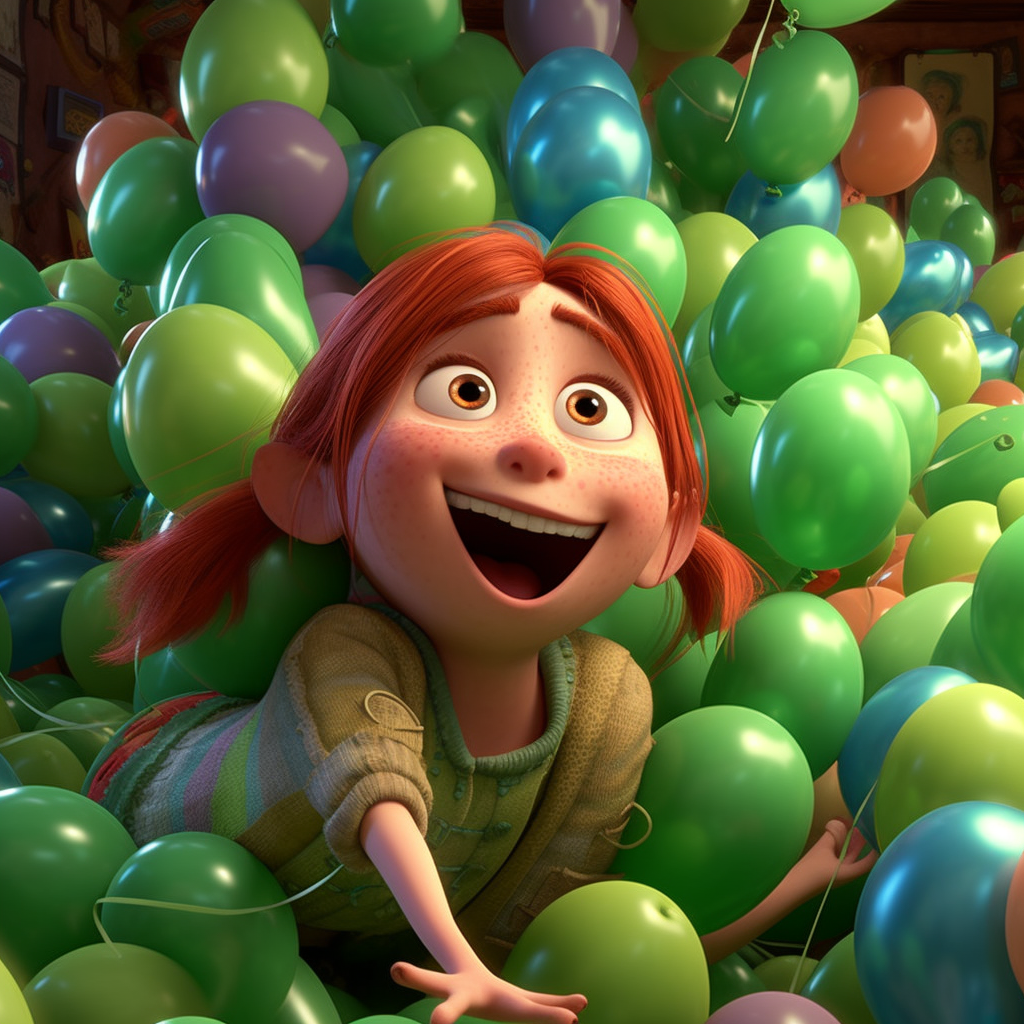 Fiona from Shrek in birthday scene with green balloons