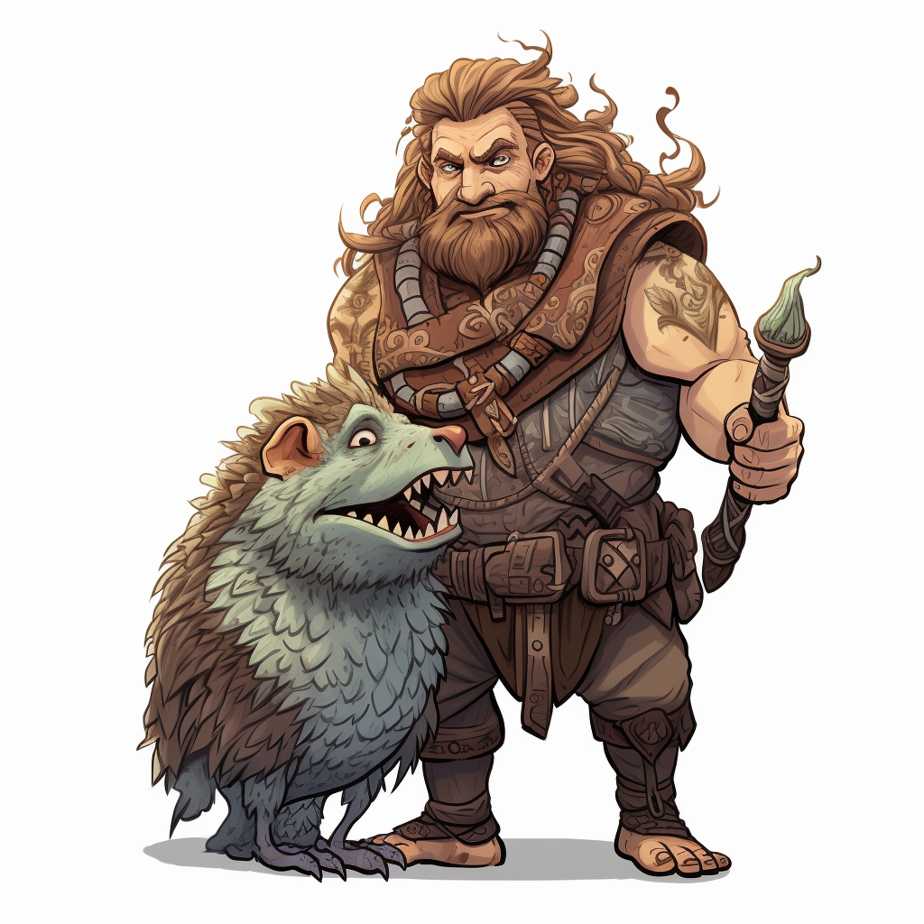 Sketch of Firbolg Barbarian with Pangolin Companion