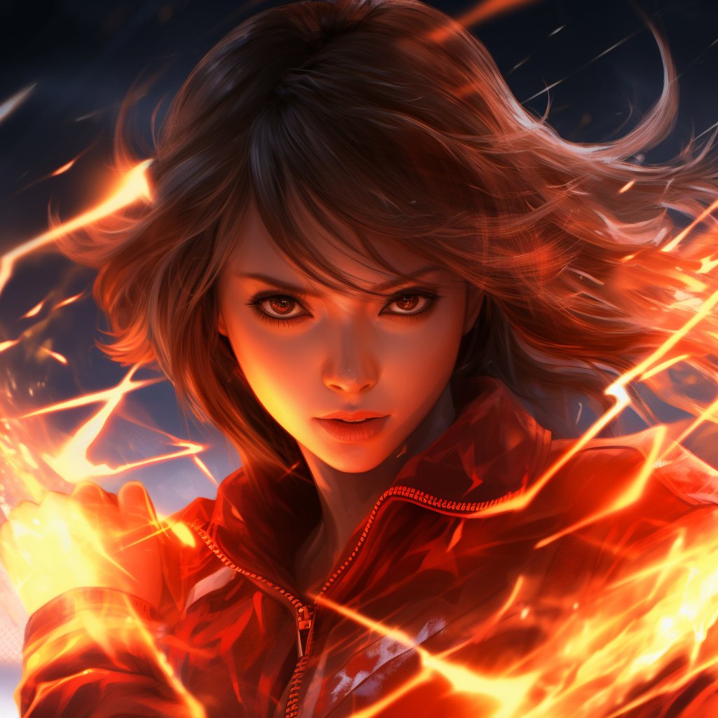 Anime woman controlling fire element