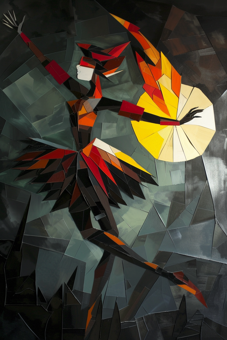 Fire Elemental Girl Cubism Picasso Dali Dark Night Robot