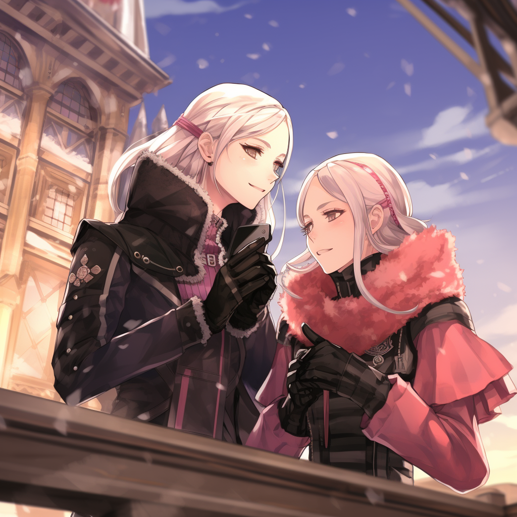 Fire Emblem characters ice skating in winter