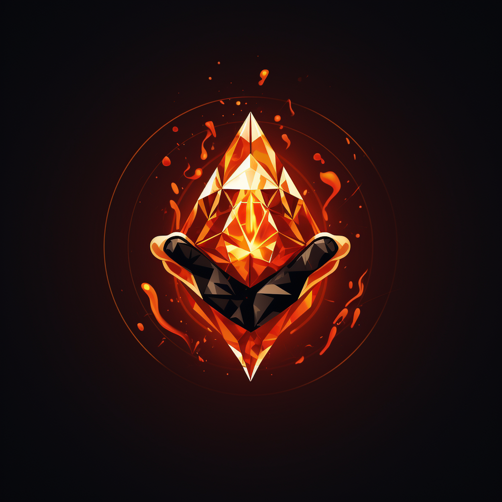 Logo with fiery fist inside diamond outline