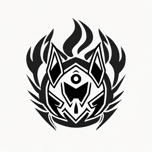 Black and white fire head logo