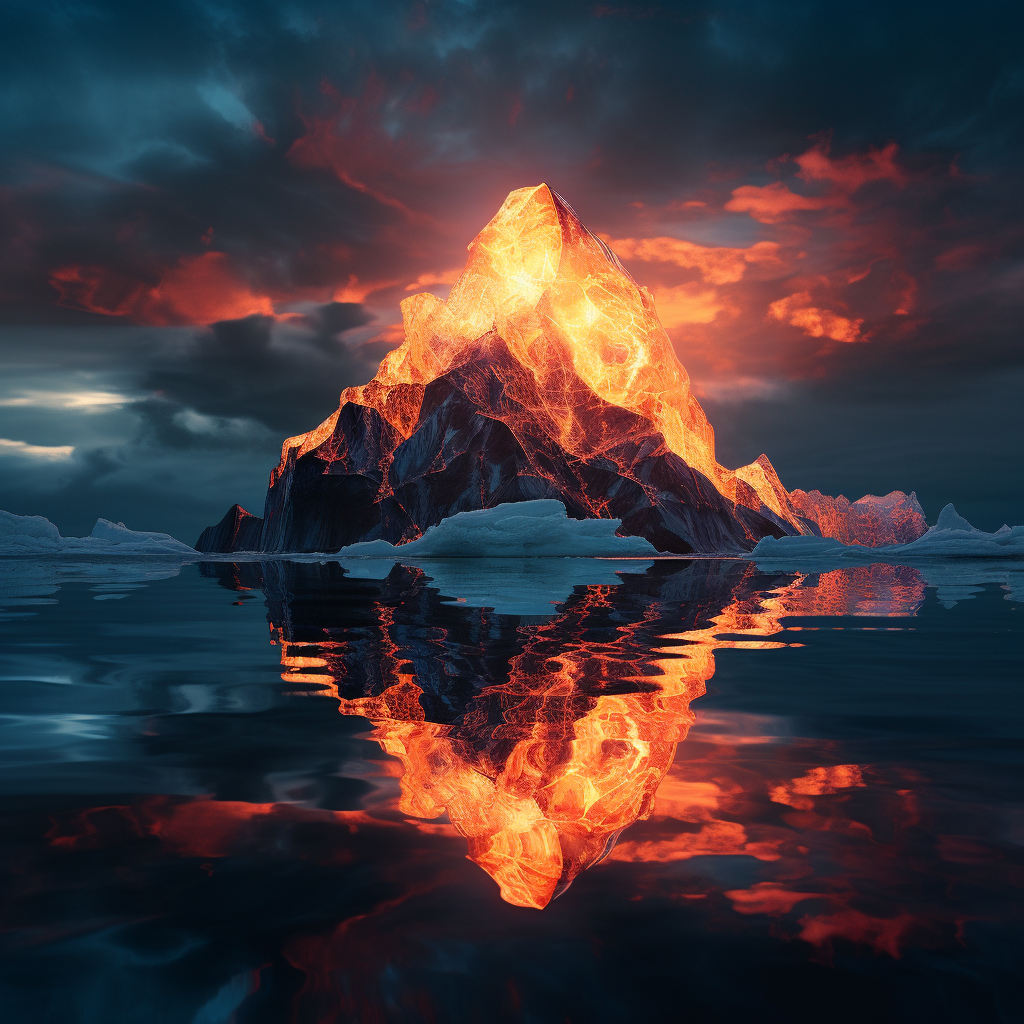 Stunning Fiery Iceberg in Water