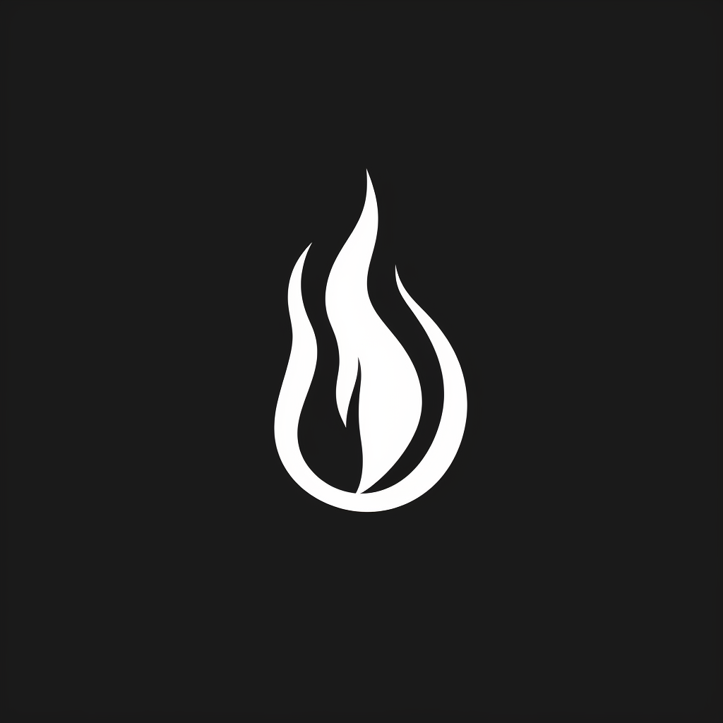 Black and white logo of fire