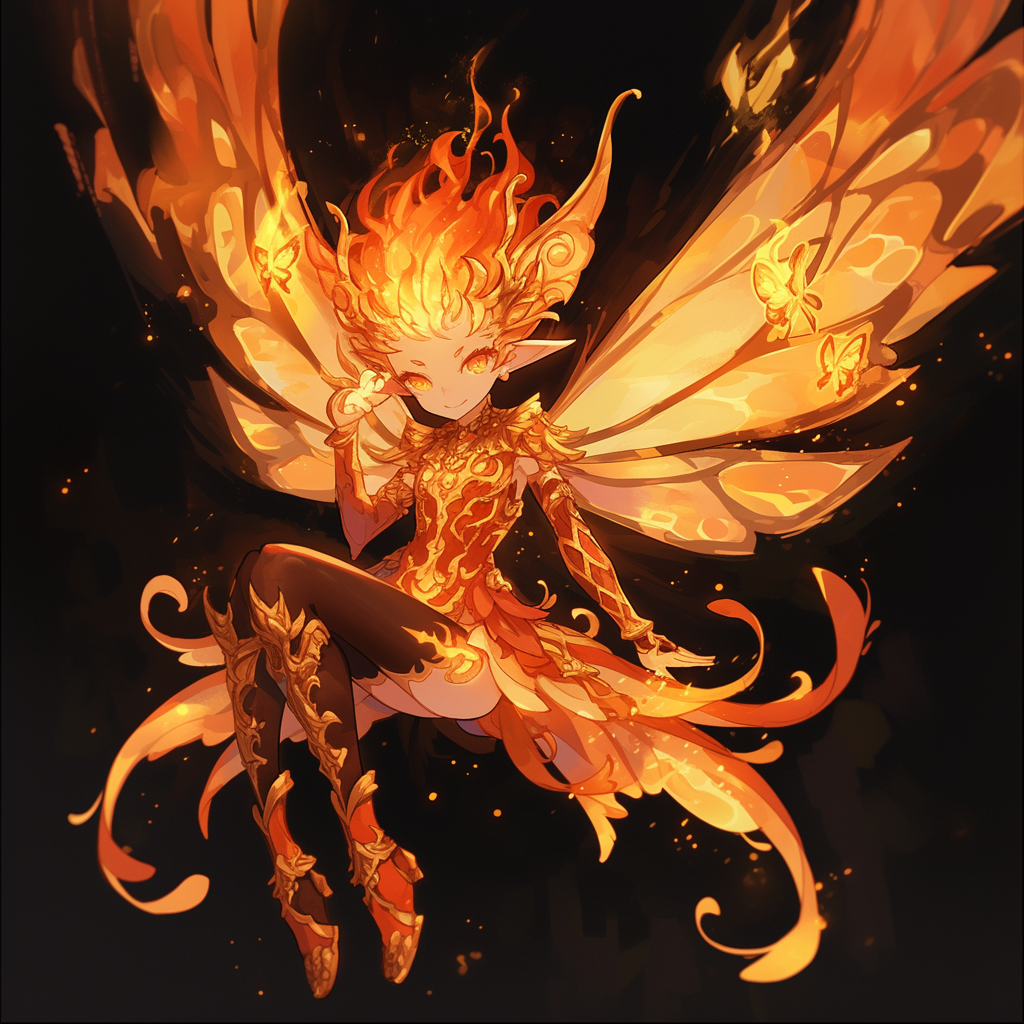 Fire Pixie with Gold Accents