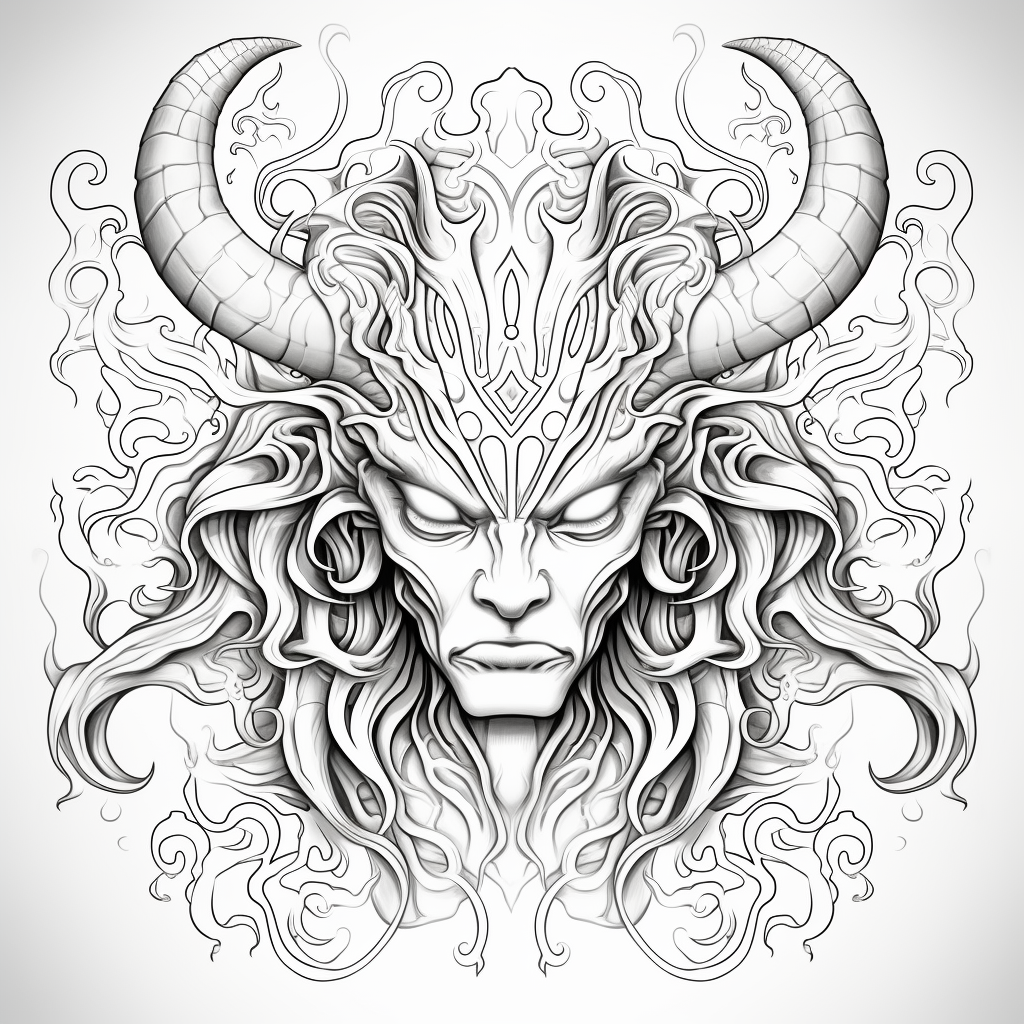 Beautiful black and white fire spirit iifrit coloring page