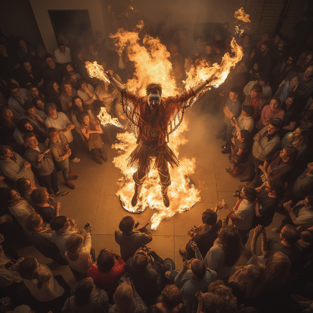 Energetic fire spirit performance show