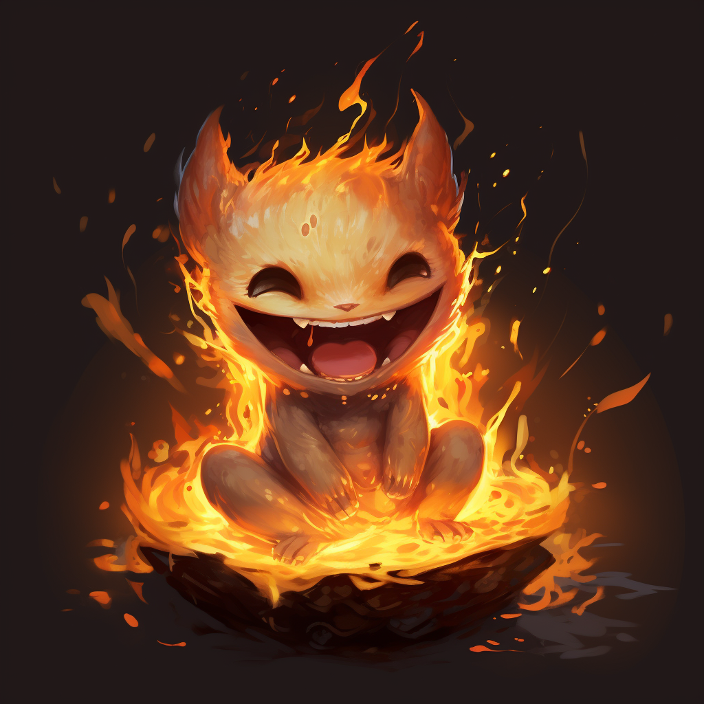 Laughing fire spirit sitting cutely