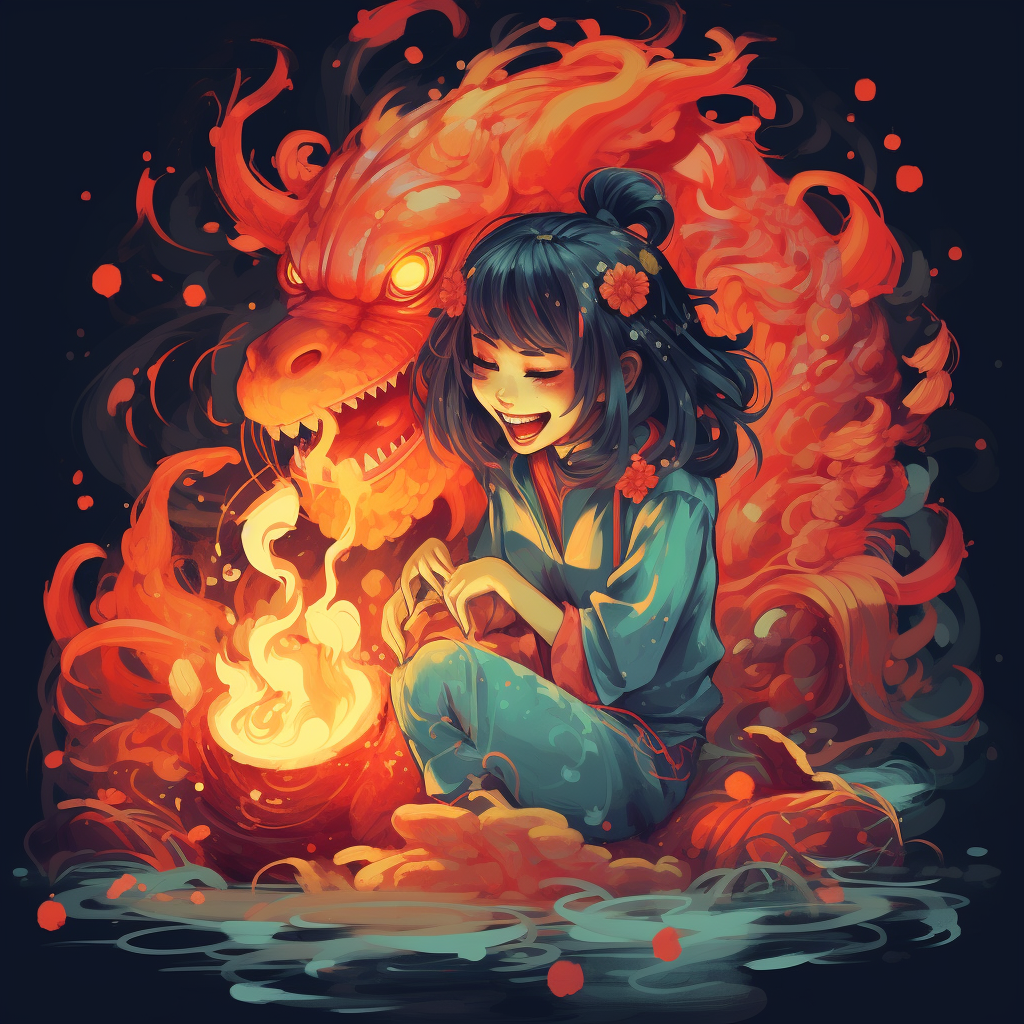 Fire Spirit Woman Laughing Cute Sitting