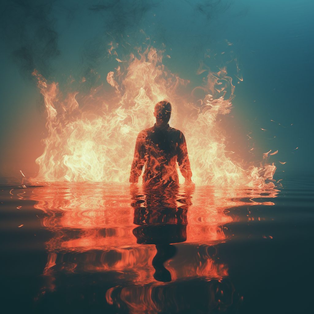 Person engulfed in fire underwater