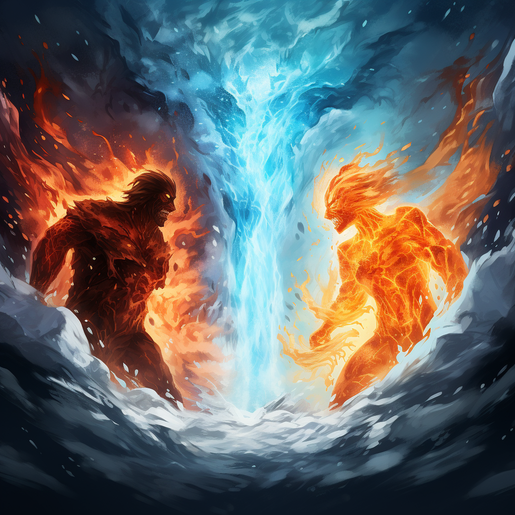 Two opposing forces collide: fire and ice