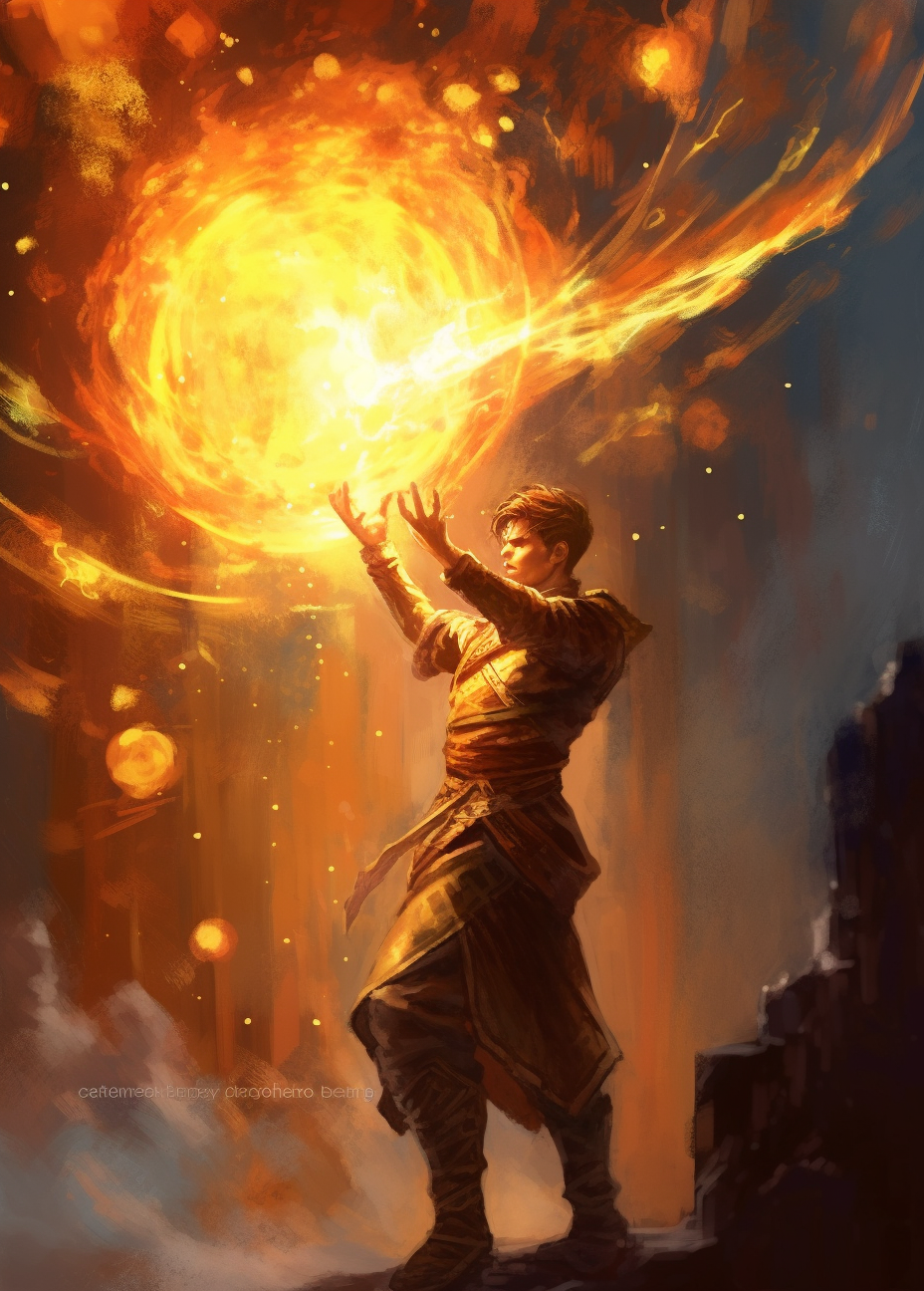 Character casting a fireball in space fantasy game