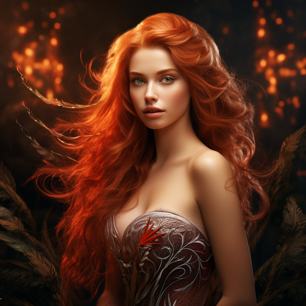 Stunning Firebird Princess with Vibrant Red Hair