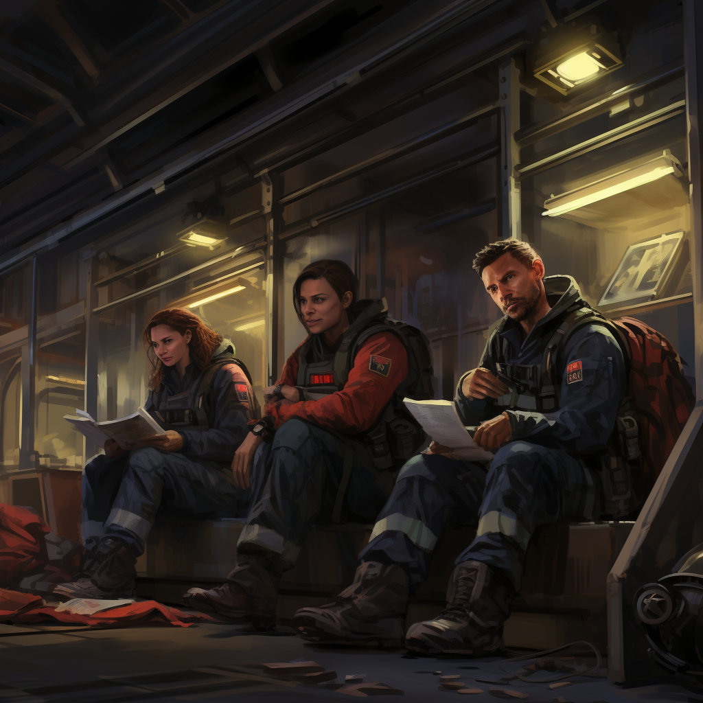 Firefighters relaxing at the firestation