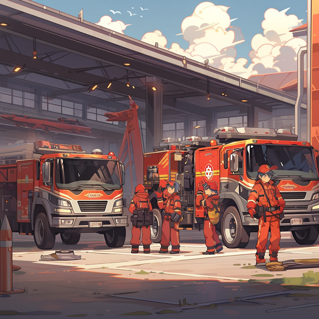 Firefighters in Pajamas with Fire Trucks