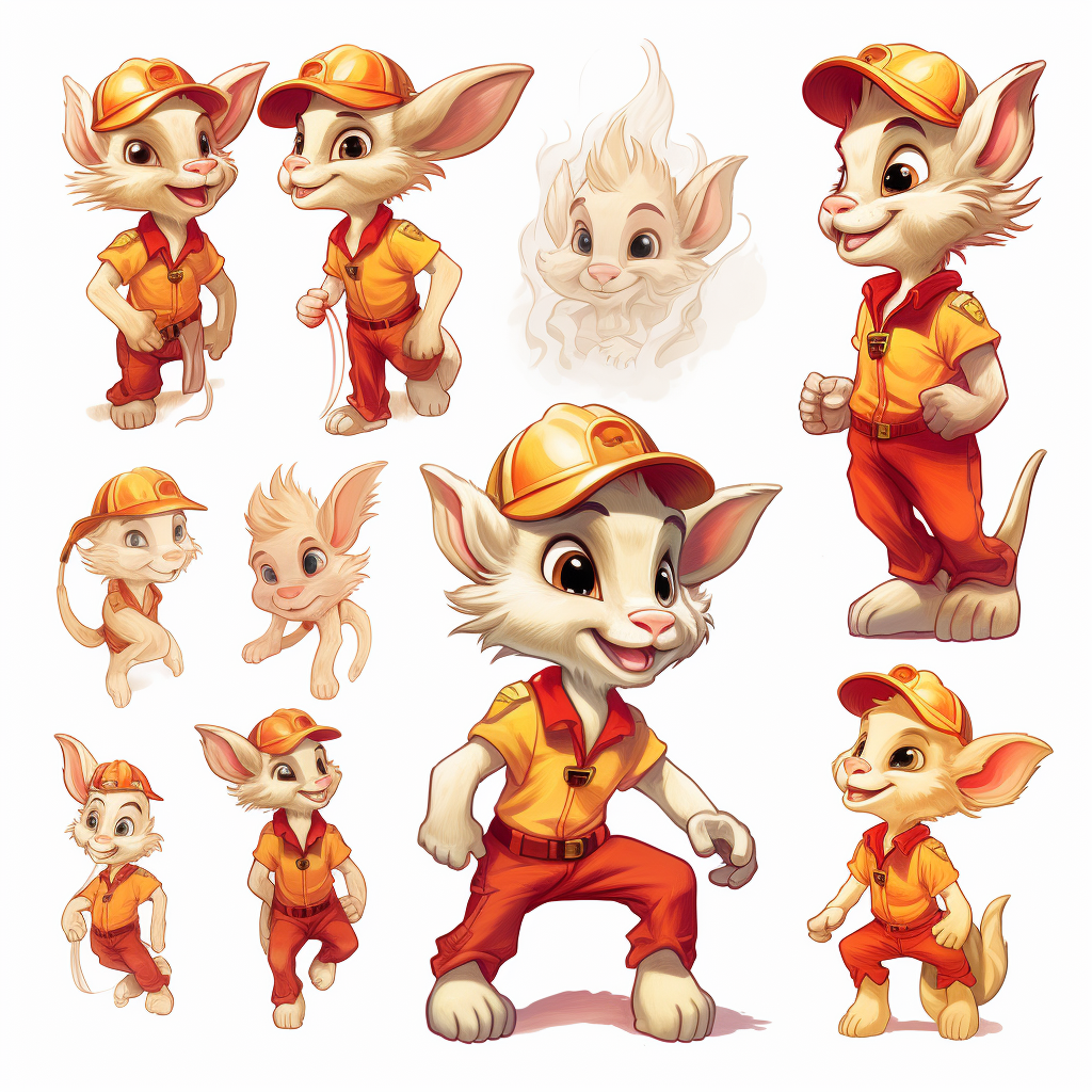 Adorable fireman goat character in Geronimo Stilton style