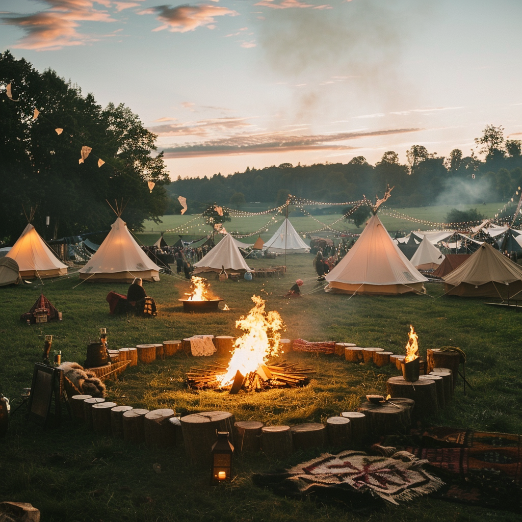 Medieval tents surrounding firepit circle