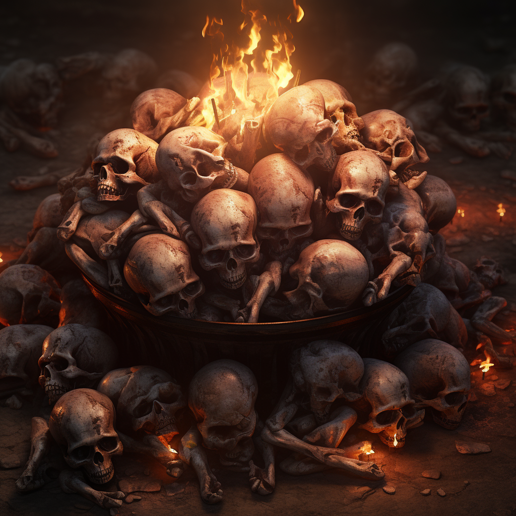 Firepit with enemy skulls