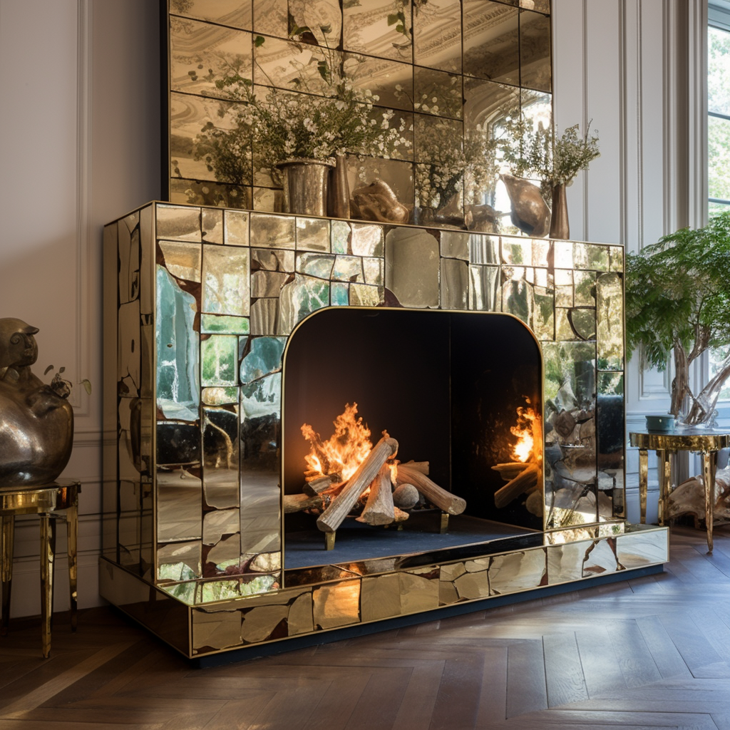 Mirror and Brass Fireplace Hearth