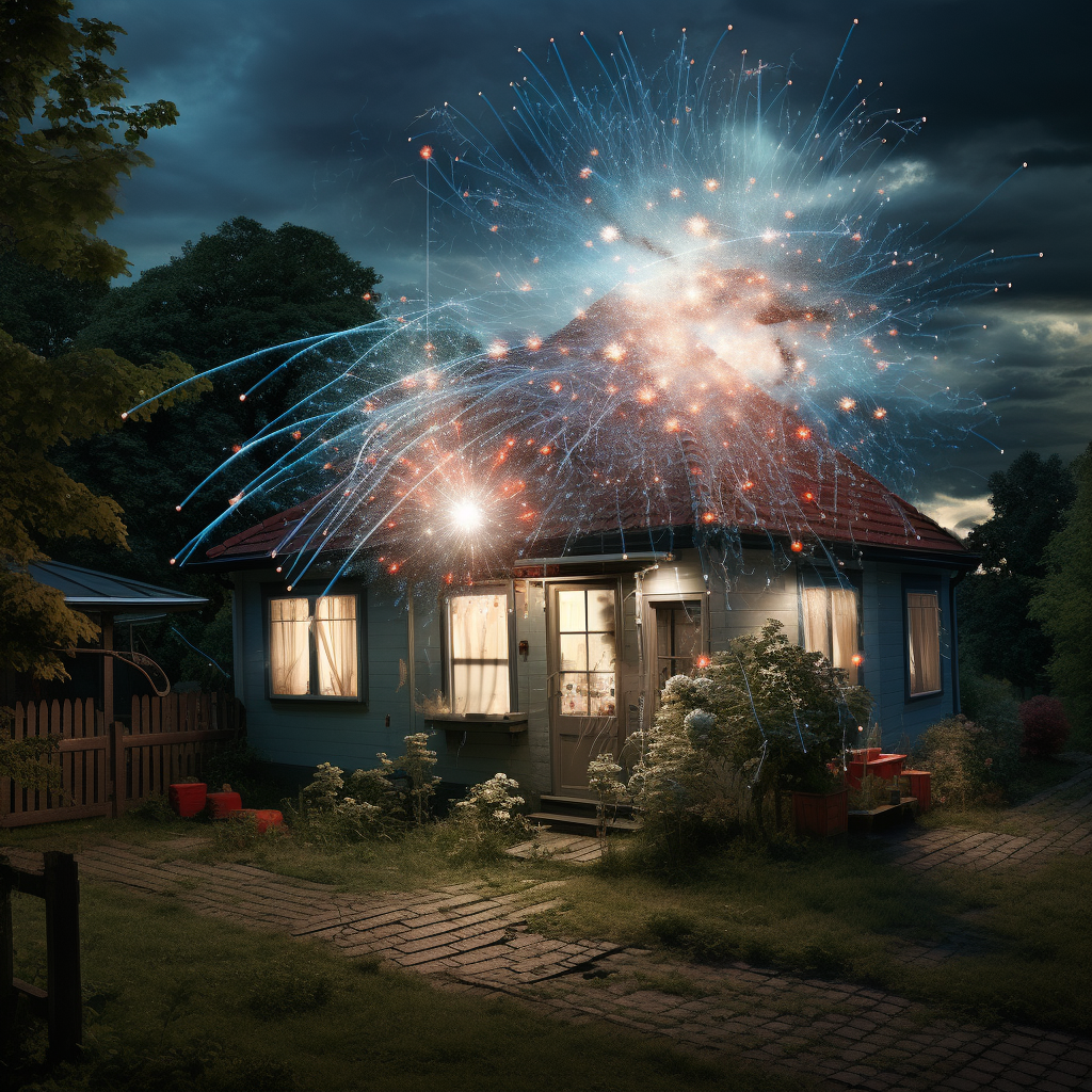 Firework display outside a motion-sensor house