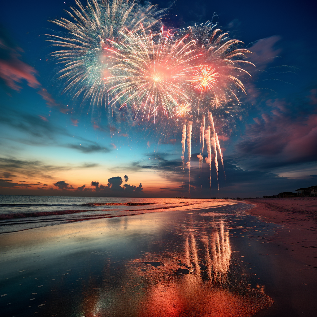 Stunning Fireworks over Gulf of Mexico