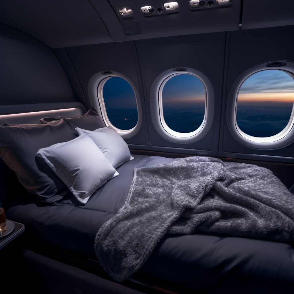 Luxurious first class plane bed with windows