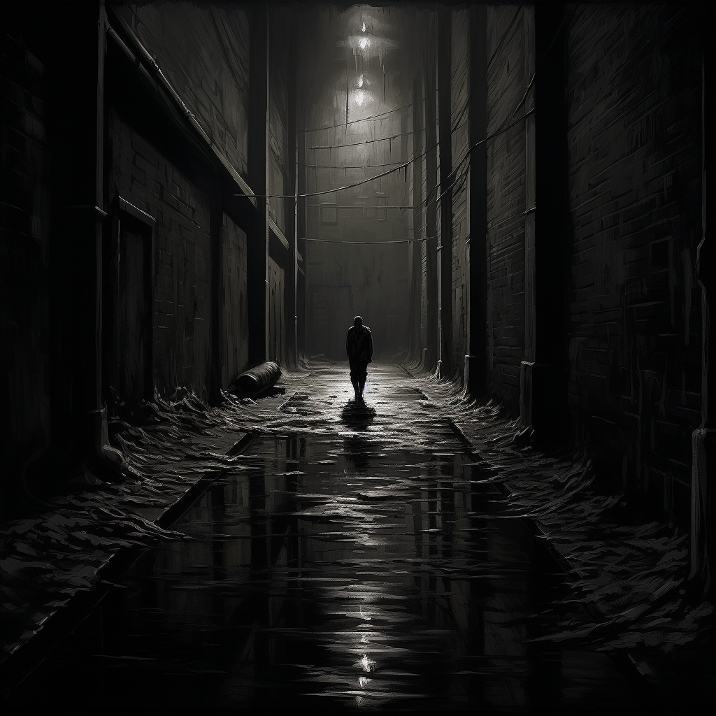 Noir dark alley with lifeless figure