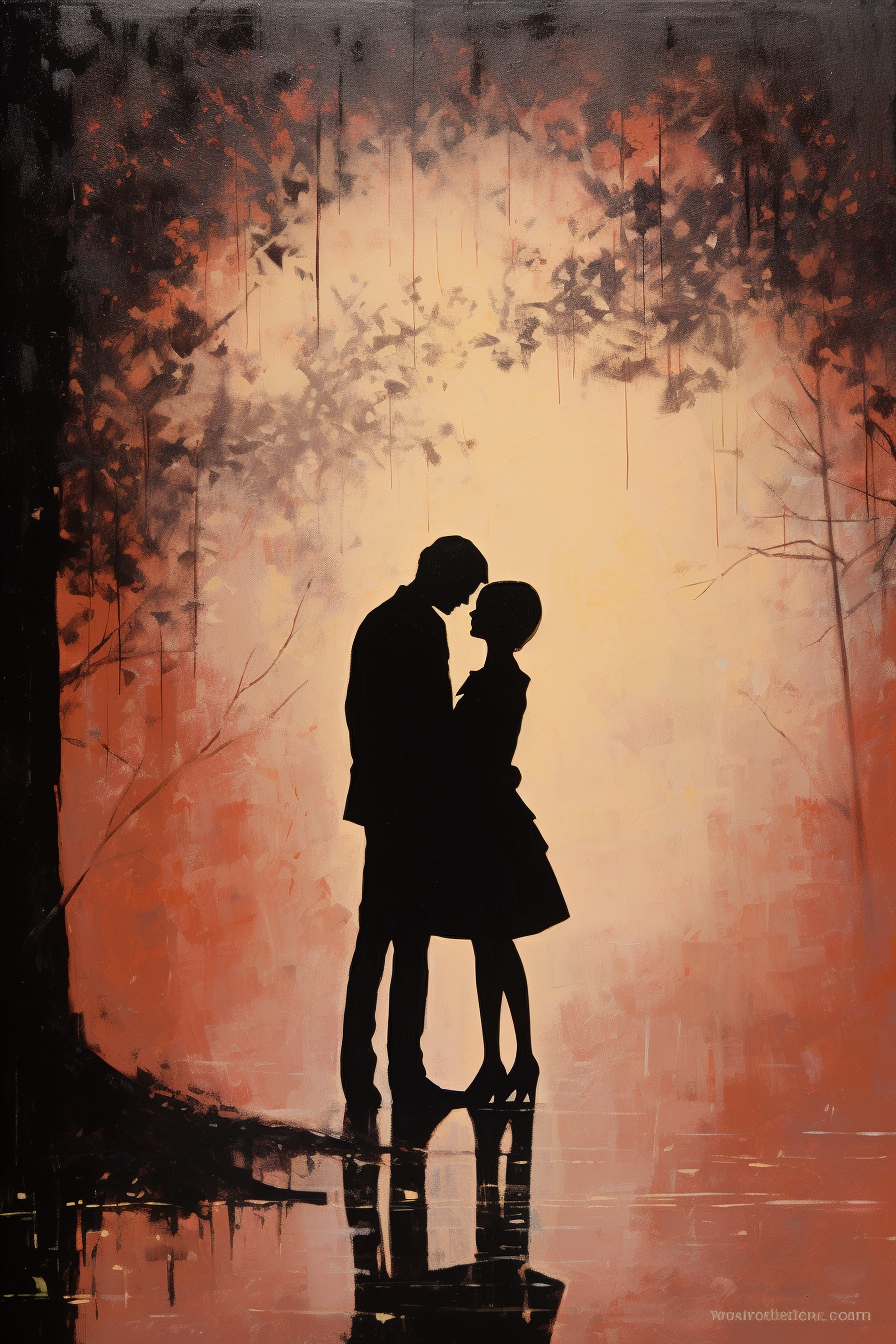 Silhouette of first love on a rainy day in the 1960s