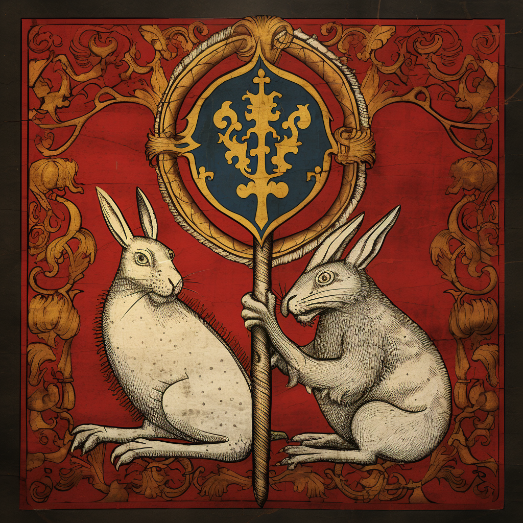 Fish and rabbit with medieval flag