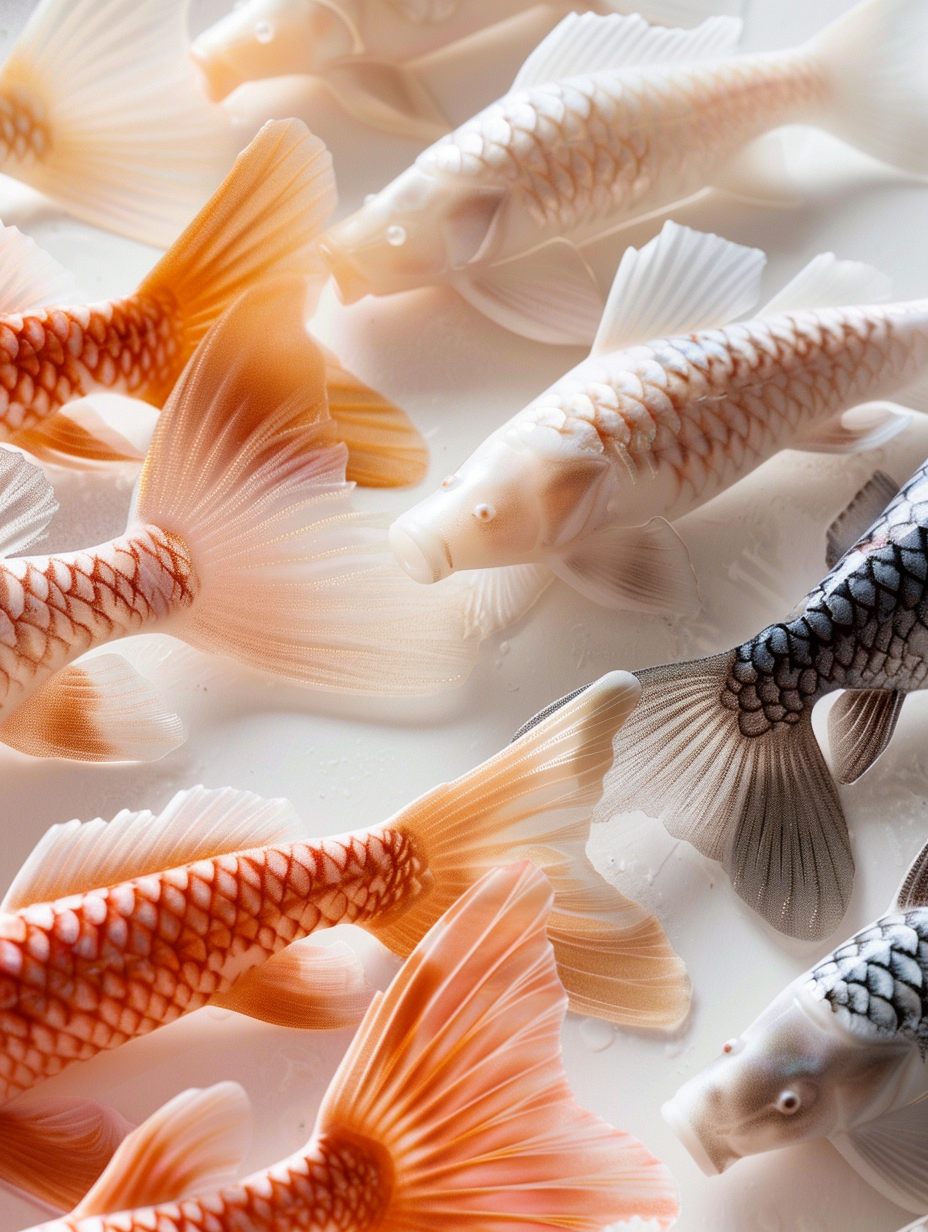 Closeup of Colorful Fish Tails