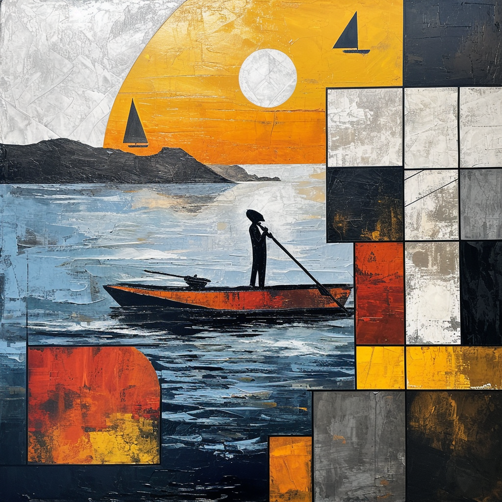 Seascape with Fisherman on Island in Mondrian Style