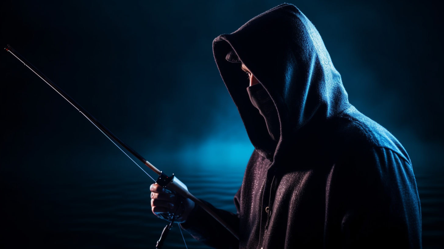 Fisherman with Fishing Rod in Black Hacker Hood