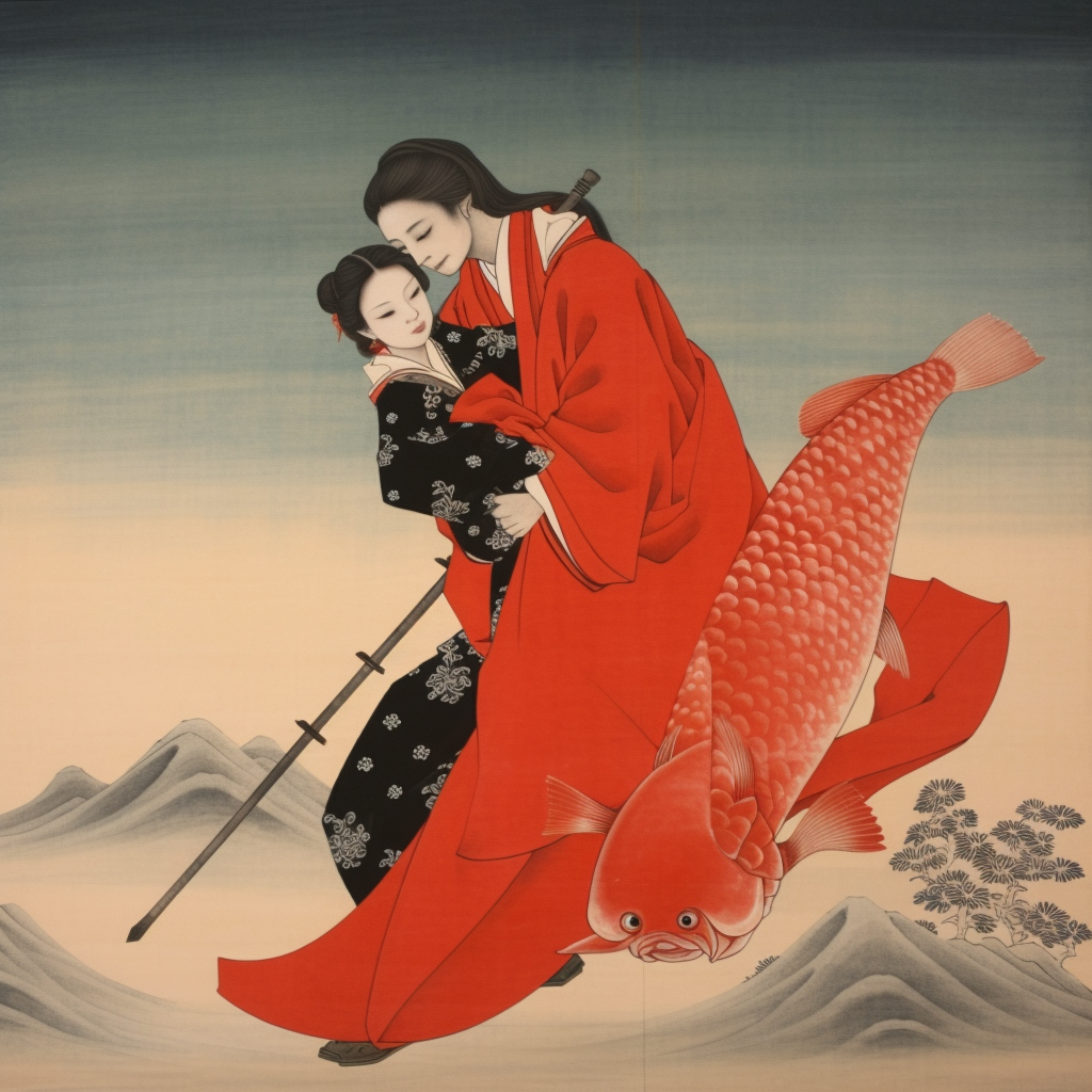 Woman in kimono with red octopus