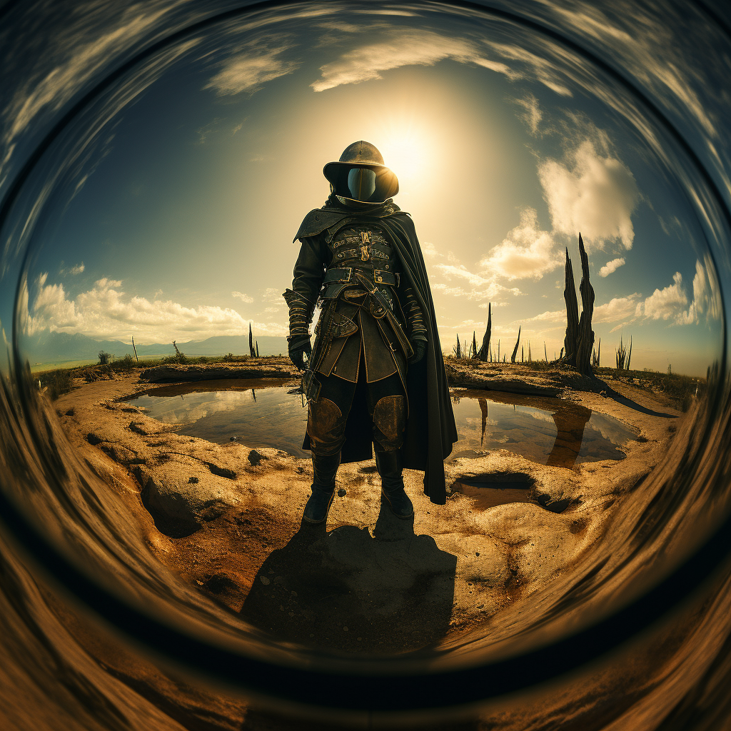 Warrior in fisheye perspective