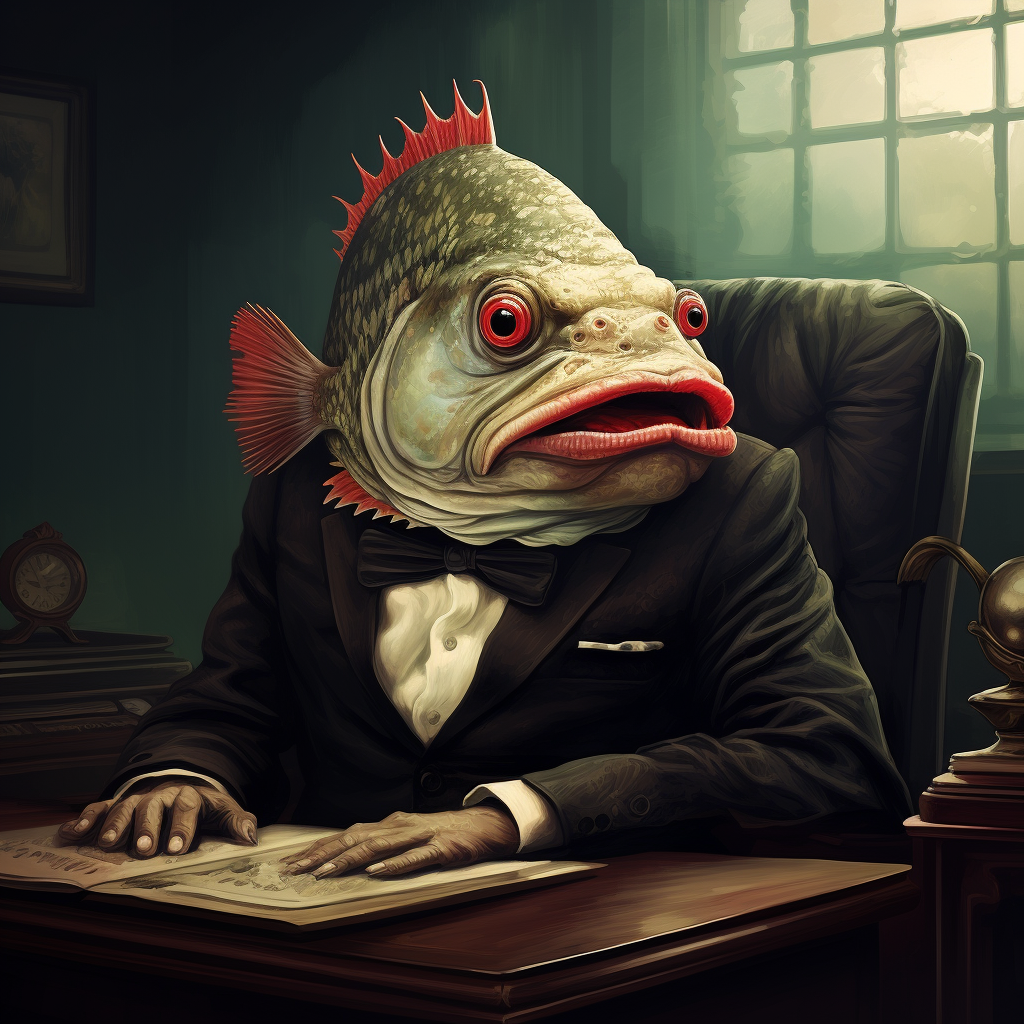 Fish Headed Man at Desk