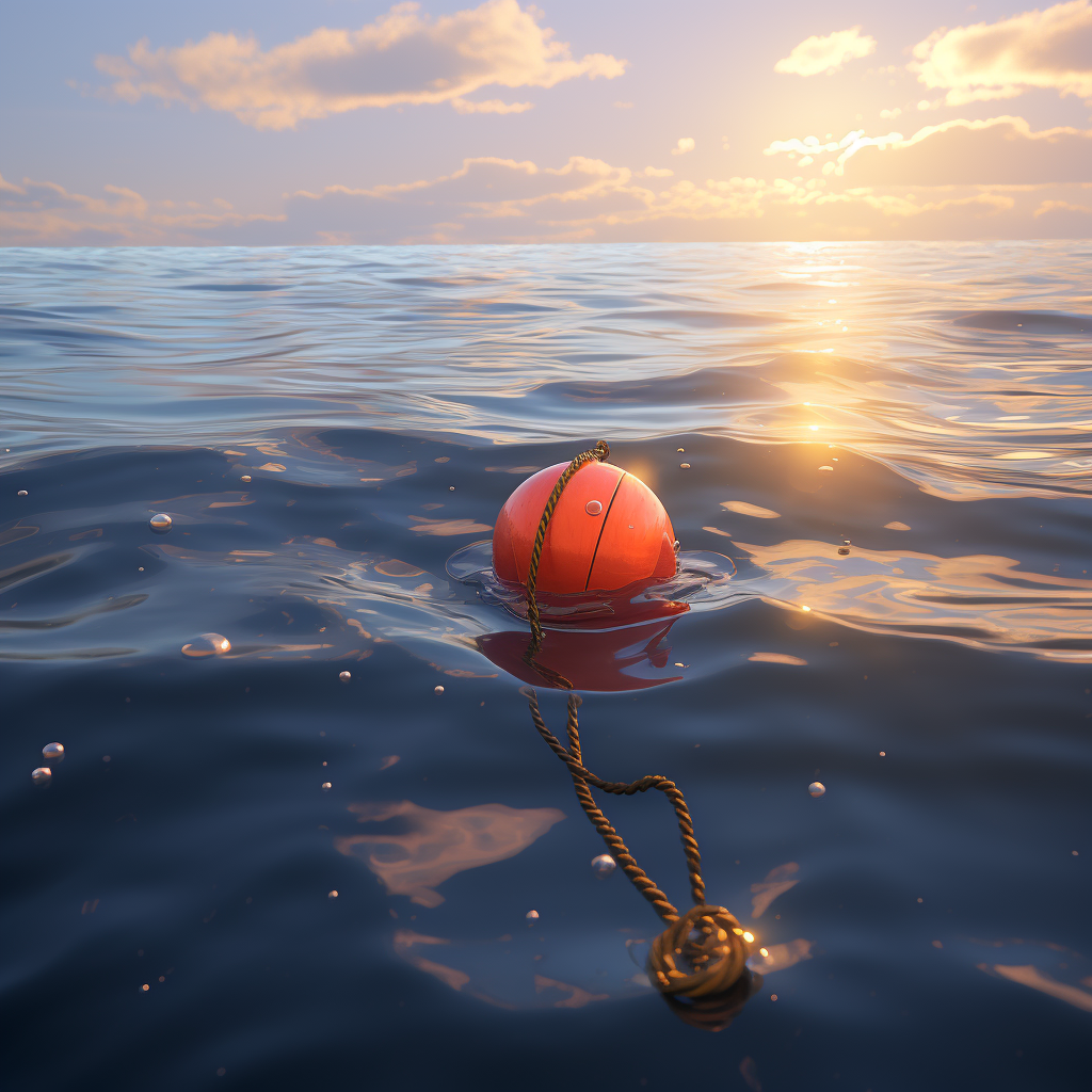 Floating fishing bobber on the ocean