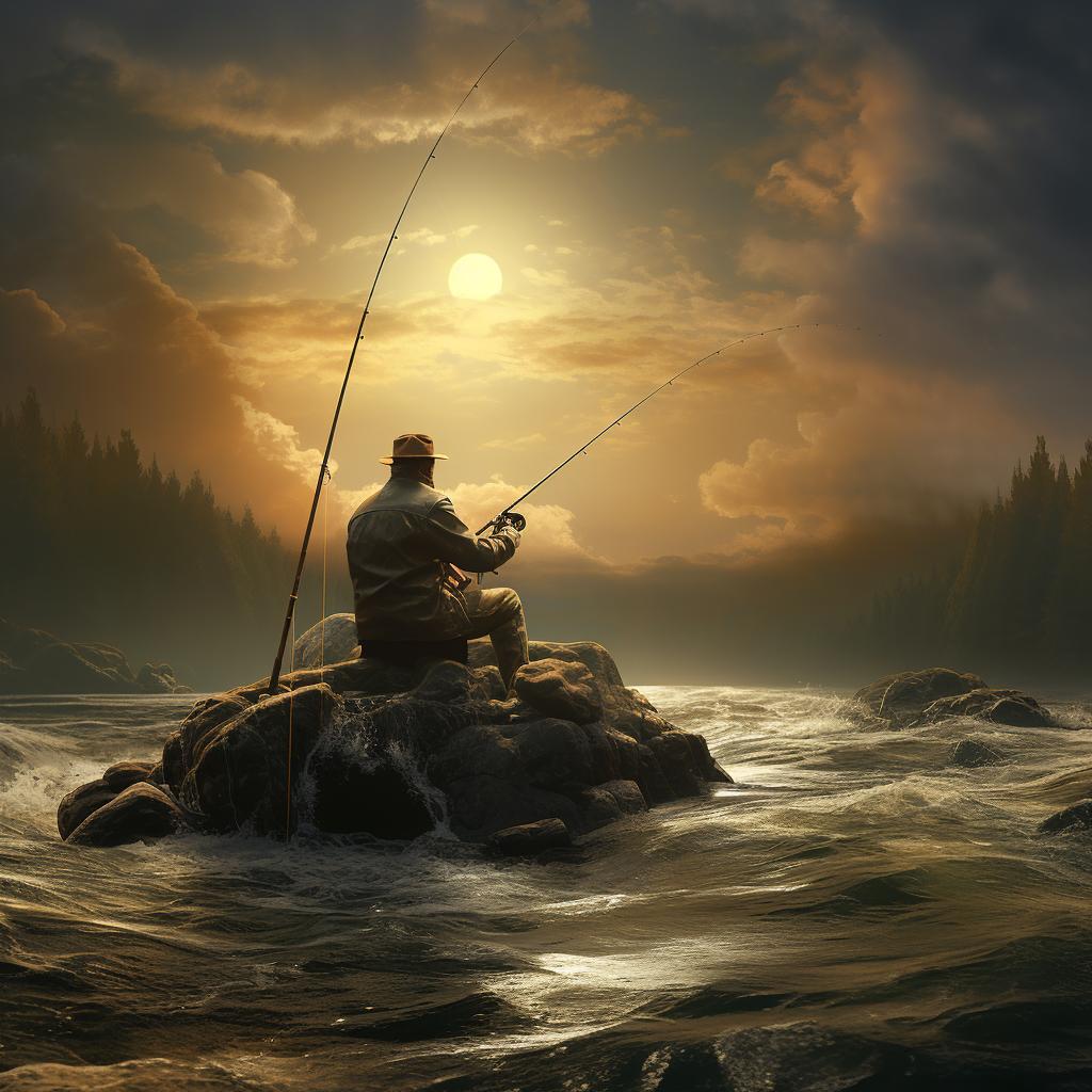 Man enjoying fishing with rod