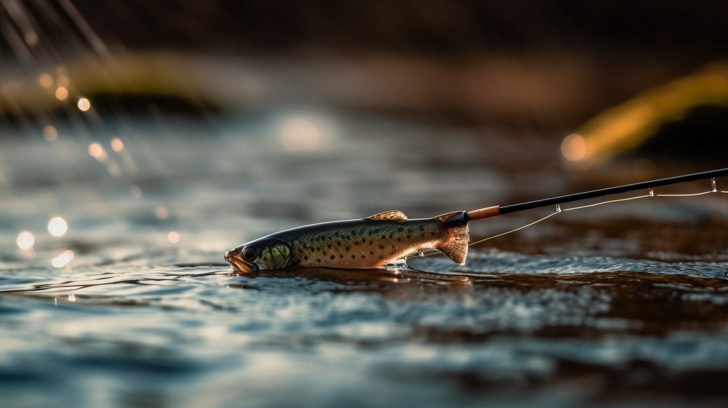 Fishing rod with long tail lure catching fish