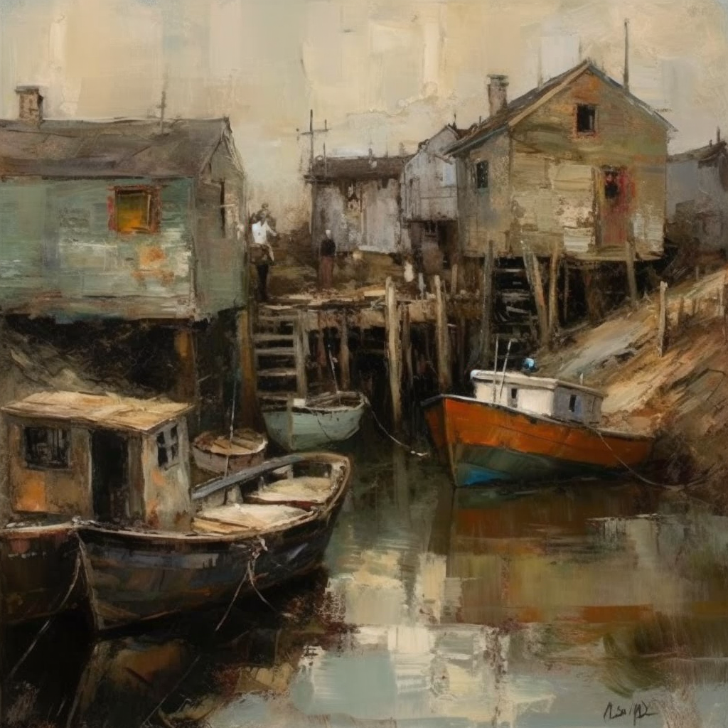 Picturesque fishing village with docking for boats