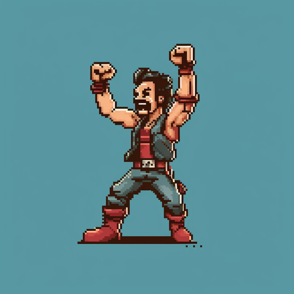 8bit video game character raising fist