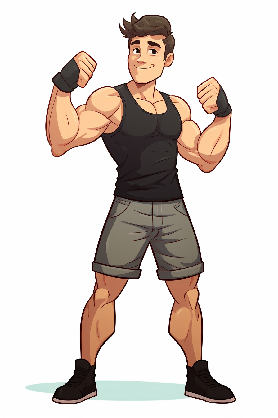 Fit man flexing biceps cartoon